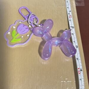 Balloon purple poodle dog keychain bag charm cutesy iridescent glittery clear